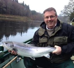 Mark Cockburn with fishing Dunkeld House, River Tay, January 2014
